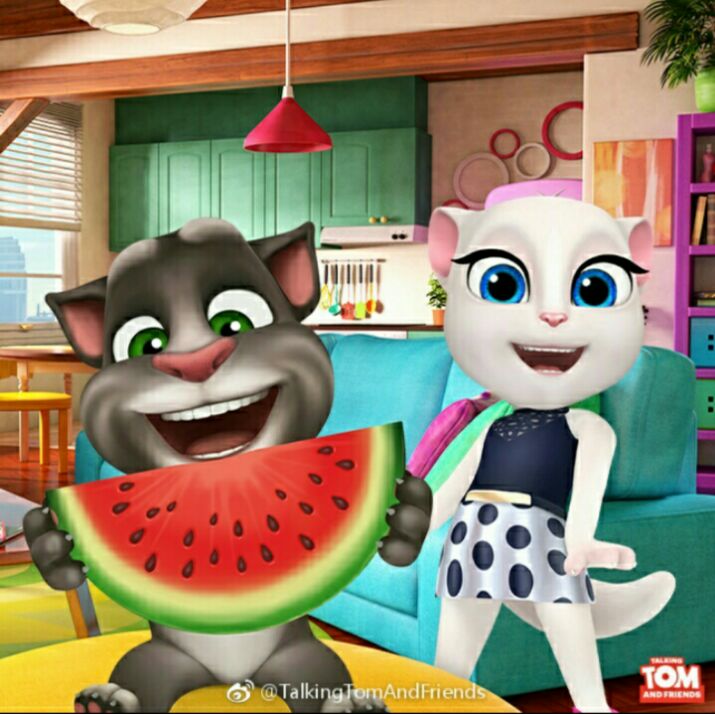 我在微博上看到汤姆猫和安吉拉在吃西瓜